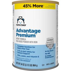 imageAmazon Brand  Mama Bear Advantage Premium Baby Formula Powder 2FL HMO LNnT HMOs for Immune Support NonGMO 232 oz 145 pound Pack of 134 Ounce Pack of 1