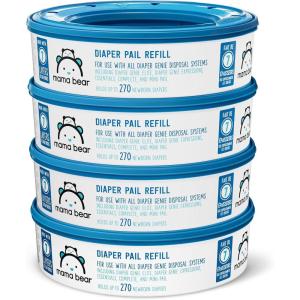 imageAmazon Brand  Mama Bear Diaper Pail Refills for Diaper Genie Pails Unscented 1080 Count 4 Packs of 270 Count270 Count Pack of 4