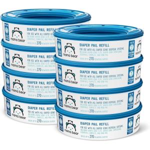 imageAmazon Brand  Mama Bear Diaper Pail Refills for Diaper Genie Pails Unscented 1080 Count 4 Packs of 270 Count270 Count Pack of 8