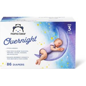 imageAmazon Brand  Mama Bear Disposable Overnight Baby Diapers Hypoallergenic Night Time Protection Size 4 74 Count WhiteSize 3 86 Count