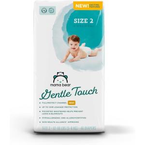 imageAmazon Brand  Mama Bear Gentle Touch Diapers Size 1 196 Count 4 packs of 49Size 2 46 Count