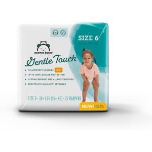 imageAmazon Brand  Mama Bear Gentle Touch Diapers Size 1 196 Count 4 packs of 49Size 6 27 Count