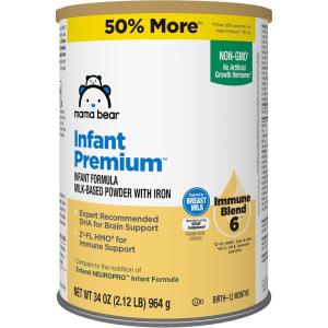 imageAmazon Brand  Mama Bear Infant MilkBased Baby Formula Powder with Iron 2FL HMO Omega3 DHA and Choline Brain Growth Immunity NonGMO 139 pound Pack of 13392 Ounce Pack of 1