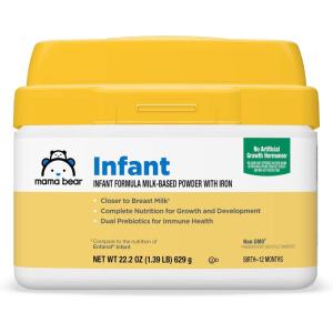 imageAmazon Brand  Mama Bear Infant MilkBased Baby Formula Powder with Iron Dual Prebiotics Omega 3 DHA and Choline Brain Growth Immunity 139 pound Pack of 1