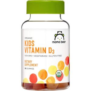 imageAmazon Brand  Mama Bear Organic Kids Vitamin D3 25 mcg 1000 IU Gummies per serving Bone and Immune Health Strawberry 80 Count80 Count Pack of 1