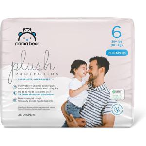 imageAmazon Brand  Mama Bear Plush Protection Diapers  Size Newborn One Month Supply Hypoallergenic Premium Disposable Baby Diapers 128 Count Pack of 4 White and Cloud DreamsSize 6 25 Count