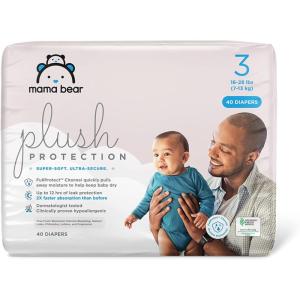 imageAmazon Brand  Mama Bear Plush Protection Diapers  Size Newborn One Month Supply Hypoallergenic Premium Disposable Baby Diapers 128 Count Pack of 4 White and Cloud DreamsSize 3 40 Count