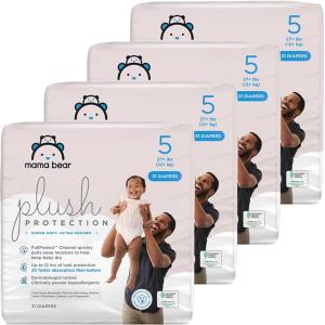 imageAmazon Brand  Mama Bear Plush Protection Diapers  Size Newborn One Month Supply Hypoallergenic Premium Disposable Baby Diapers 128 Count Pack of 4 White and Cloud DreamsSize 5 124 Count