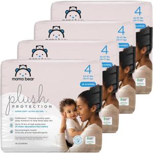 imageAmazon Brand  Mama Bear Plush Protection Diapers  Size Newborn One Month Supply Hypoallergenic Premium Disposable Baby Diapers 128 Count Pack of 4 White and Cloud DreamsSize 4 144 Count