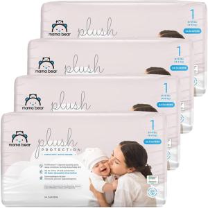 imageAmazon Brand  Mama Bear Plush Protection Diapers  Size Newborn One Month Supply Hypoallergenic Premium Disposable Baby Diapers 128 Count Pack of 4 White and Cloud DreamsSize 1 216 Count