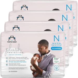 imageAmazon Brand  Mama Bear Plush Protection Diapers  Size Newborn One Month Supply Hypoallergenic Premium Disposable Baby Diapers 128 Count Pack of 4 White and Cloud DreamsNewborn 128 Count