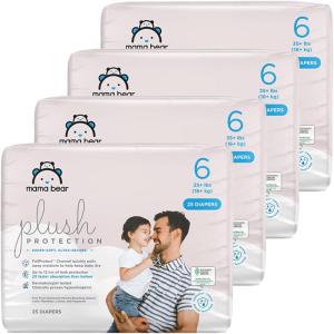imageAmazon Brand  Mama Bear Plush Protection Diapers  Size Newborn One Month Supply Hypoallergenic Premium Disposable Baby Diapers 128 Count Pack of 4 White and Cloud DreamsSize 6 100 Count