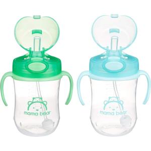imageAmazon Brand  Mama Bear Silicone Weighted Straw Sippy Cup 9 Ounces Pack of 2 BlueGreen2 Count Pack of 1