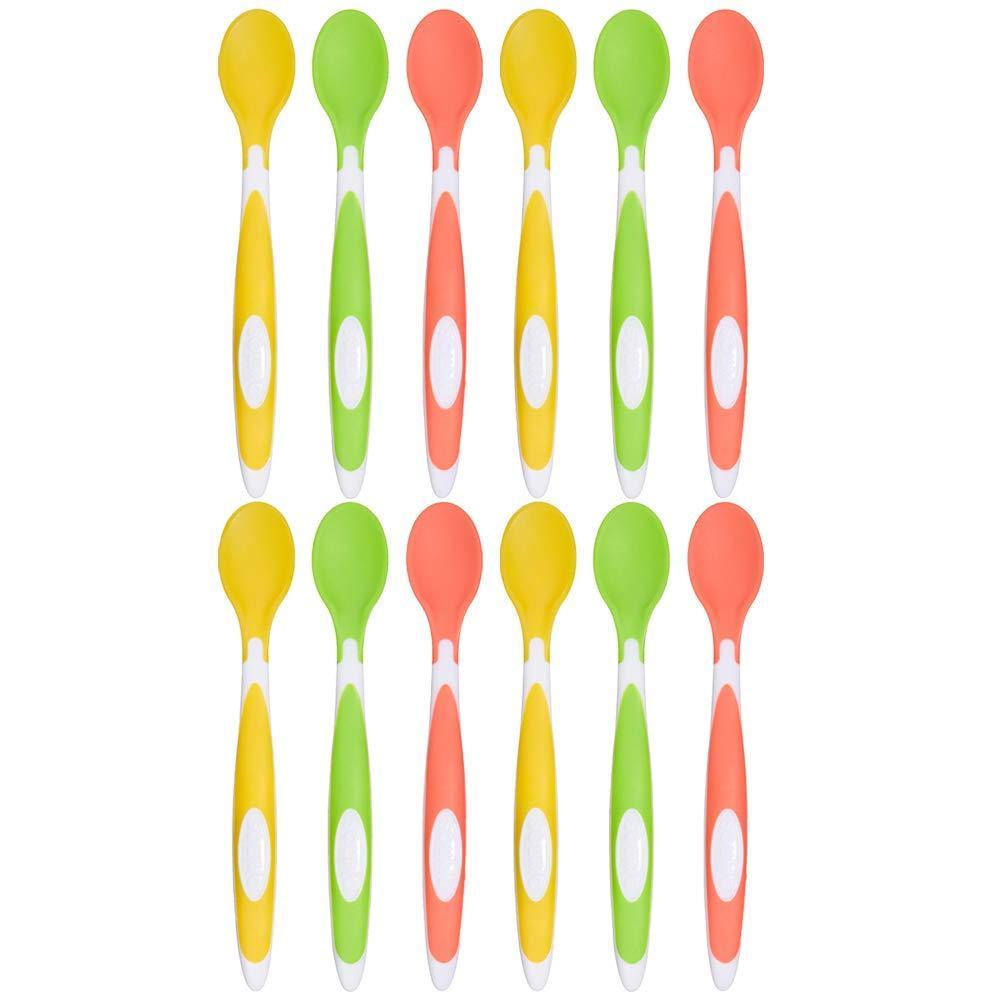 imageAmazon Brand  Solimo Soft Tip Baby Spoons Pack of 12 Multicolor